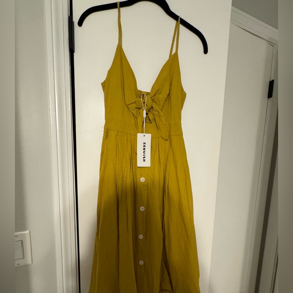Yellow Button-Down Midi Dress